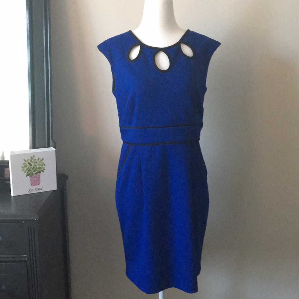 Royal blue sheath dress with pockets